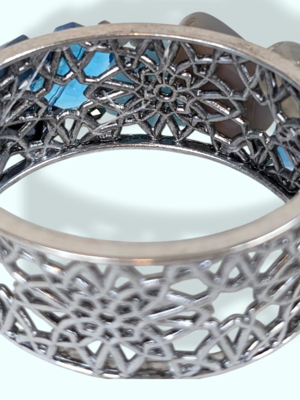 Silver Tone Blue Beaded Hinge Bracelet - Picture 8 of 9